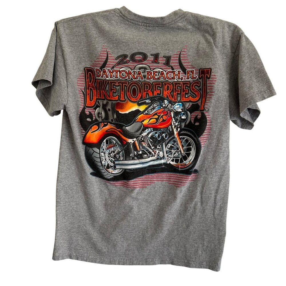 Annual Daytona Florida Biketoberfest 2011 Bikercore Motorcycle Gray T-Shirt SZ L - Picture 2 of 8